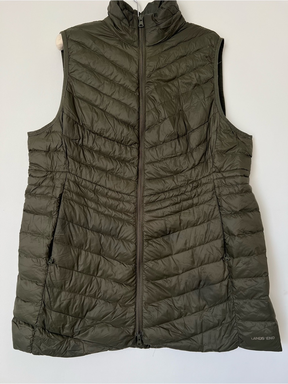 Lands' End Olive Green Quilted Packable Vest